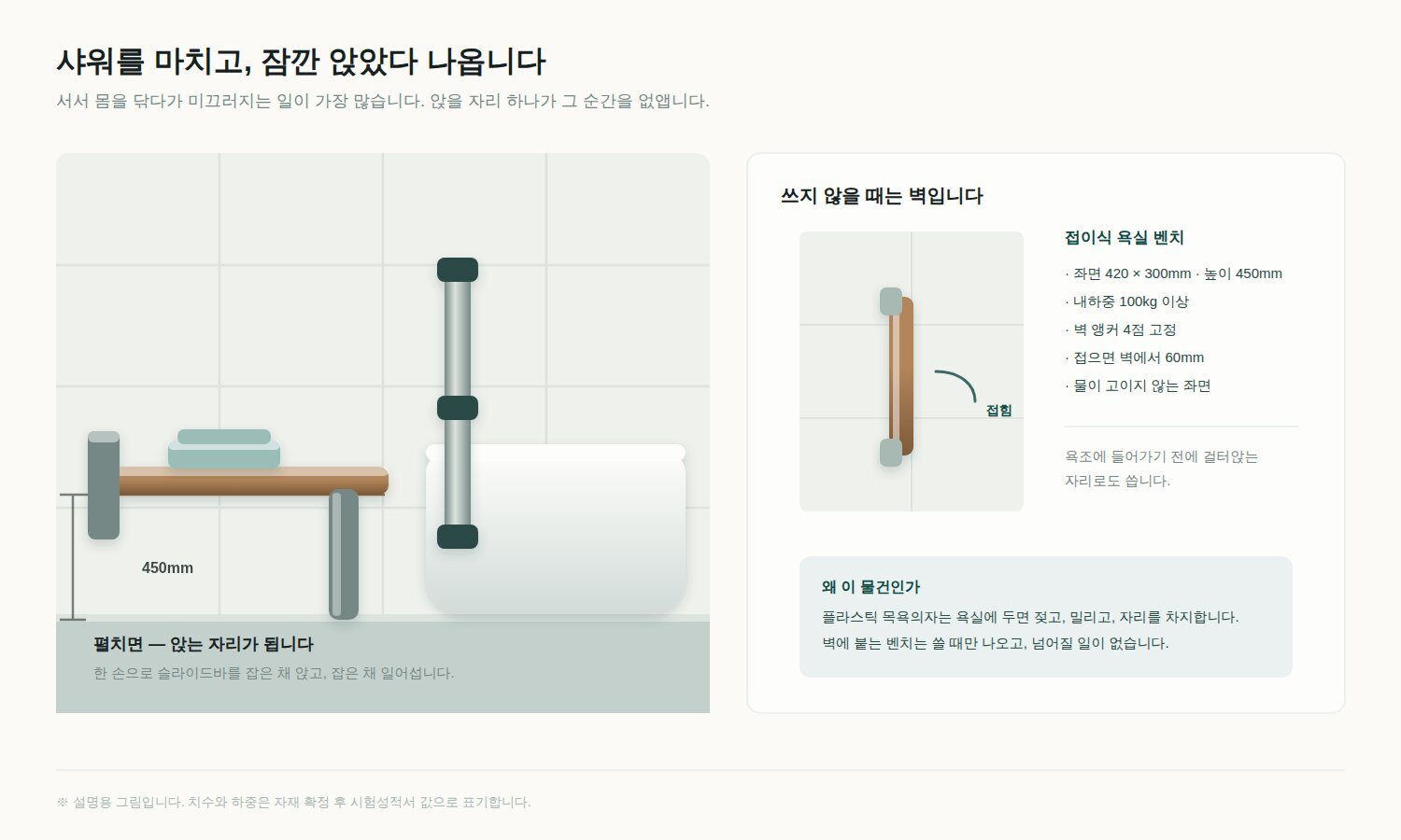 욕실 벽 접이식 벤치 — 접이식 벤치 디자인 스케치